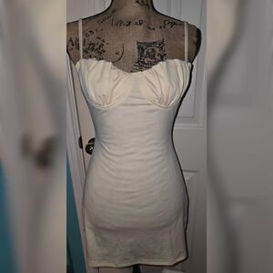 XS Cream/Ivory Mini Dress with Ruched Sweetheart Bust and Tie-Back Detail